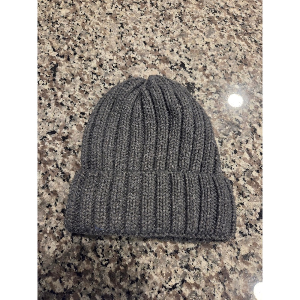 Time and Tru Beanie Hat Womens OS Grey Ribbed Knit Recycled Repreve Cuff
